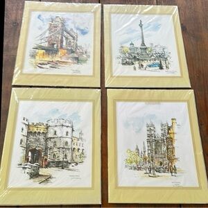 Vintage 1960s Jan Korthals Four London Landmark Watercolor Prints